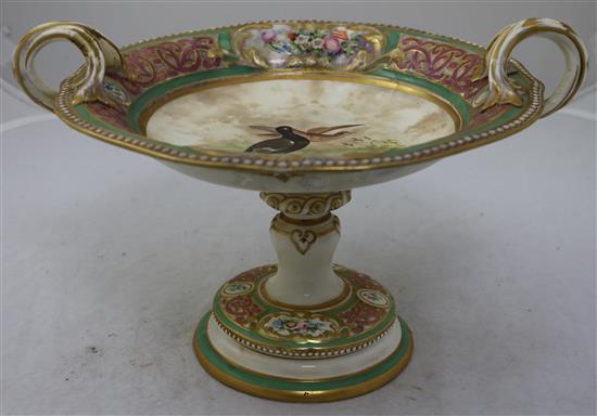 An English porcelain seventeen piece ornithological dessert service